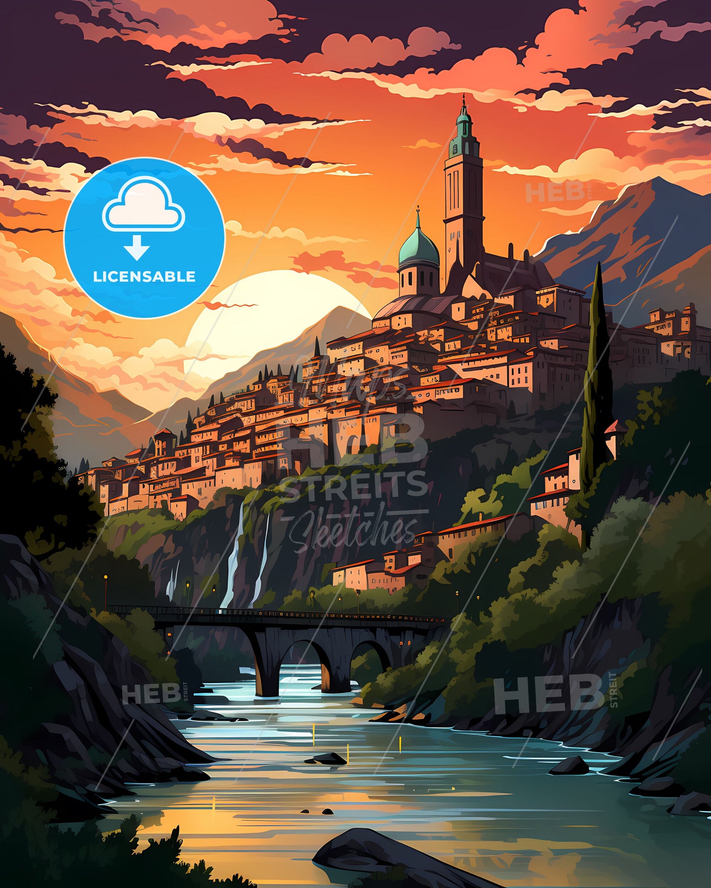 Trento, Italy, a city on a hill with a bridge and a river