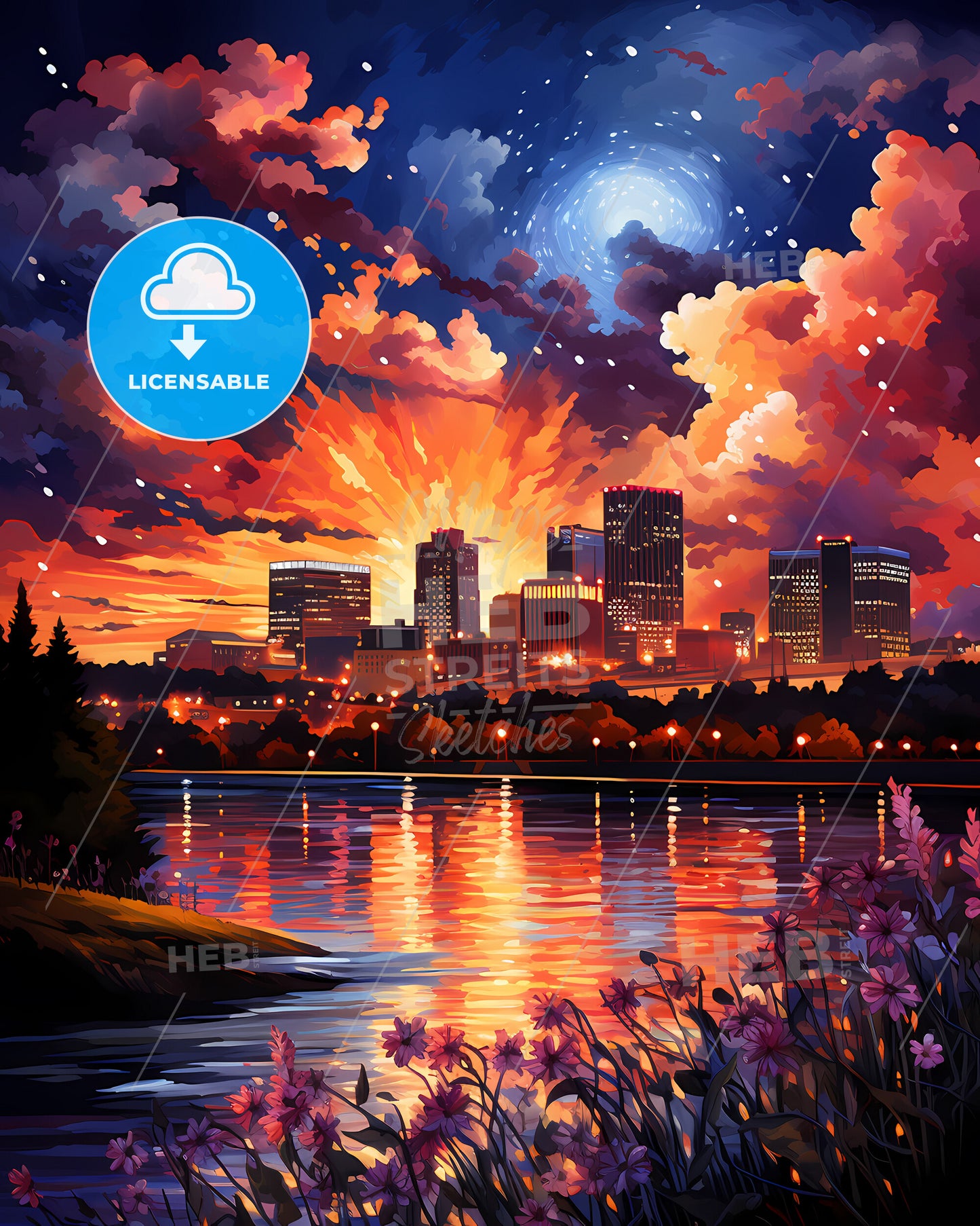 Little Rock, Arkansas, a sunset over a city