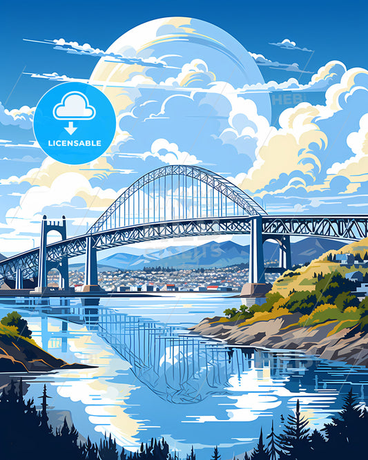 Richmond, California, a bridge over water with a city and clouds in the sky