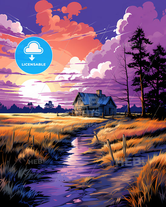 Nissewaard, Netherlands, a house in a field with a stream and trees