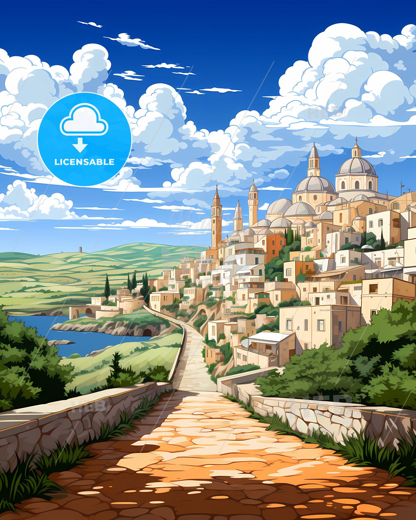 Trani, Italy, a stone path leading to a town