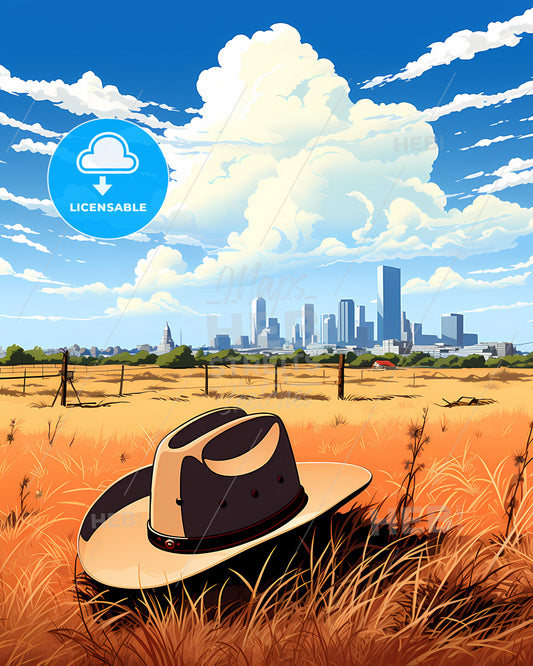 Madera, California, a hat in a field with a city in the background