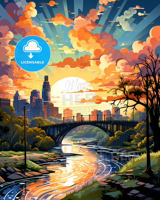 Mobile, Alabama, a bridge over a river with trees and a city in the background