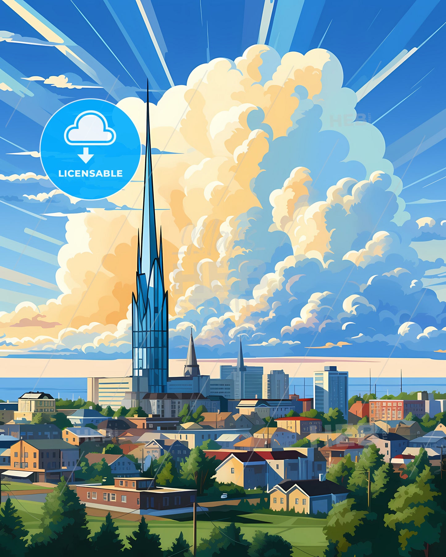 Mykolaiv, Ukraine, a city with a tall tower and a cloudy sky