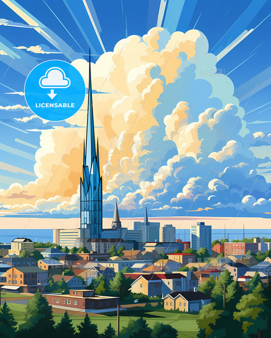 Mykolaiv, Ukraine, a city with a tall tower and a cloudy sky