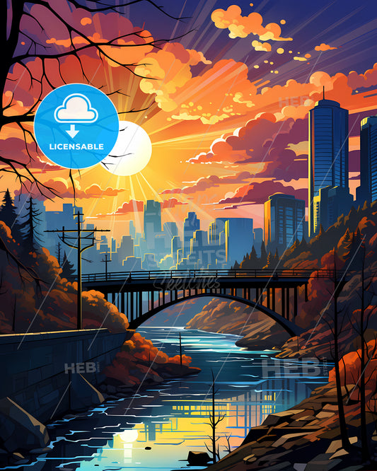 Kyiv, Ukraine, a bridge over a river with a city in the background