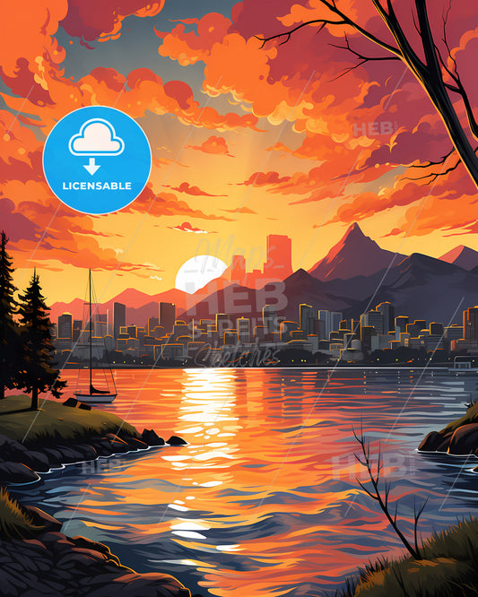 Stavanger, Norway, a sunset over a city