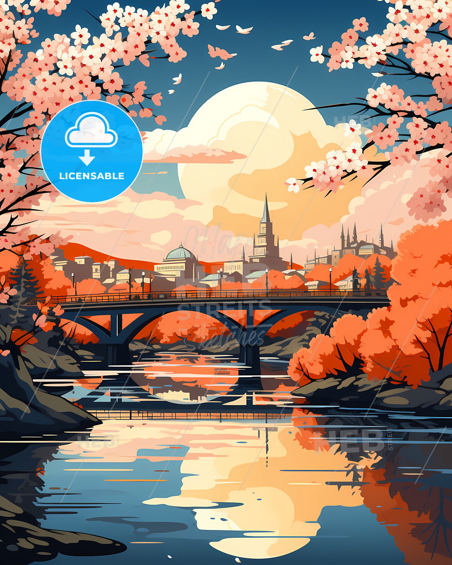 Fargo, North Dakota, a bridge over a river with pink flowers