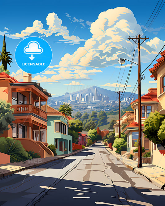 Montebello, California, a street with houses and trees