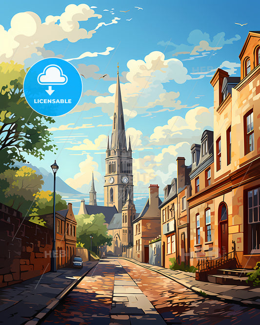 Plymouth, South West England, a street with a clock tower and buildings