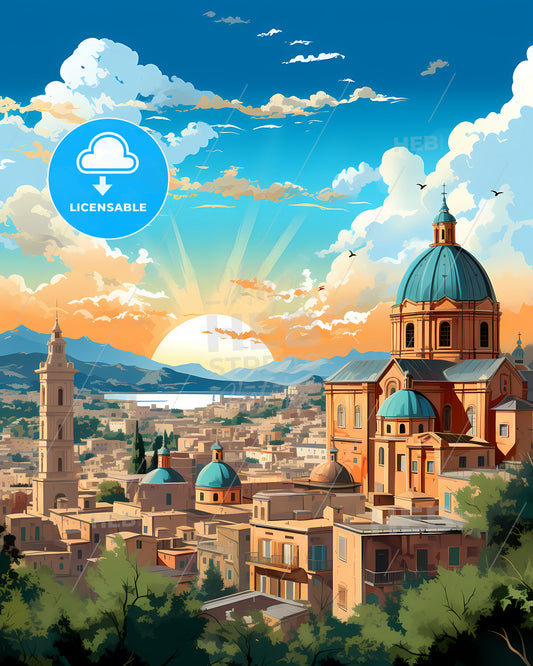 Catania, Italy, a city with a dome and buildings