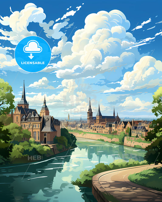 Nijmegen, Netherlands, a river running through a city