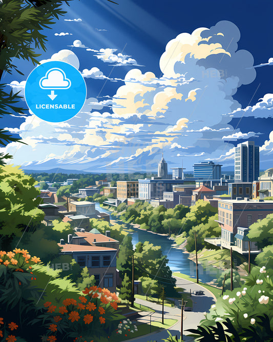 Augusta, Georgia, a city with trees and a river