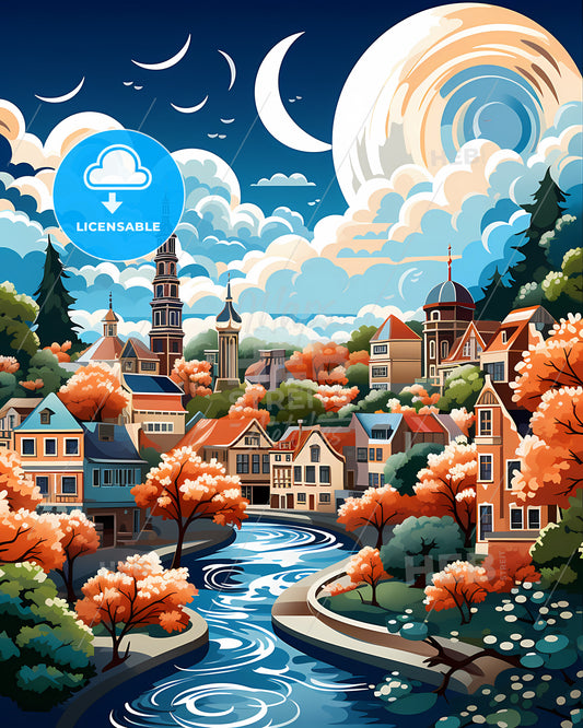 Hilversum, Netherlands, a colorful landscape with houses and trees