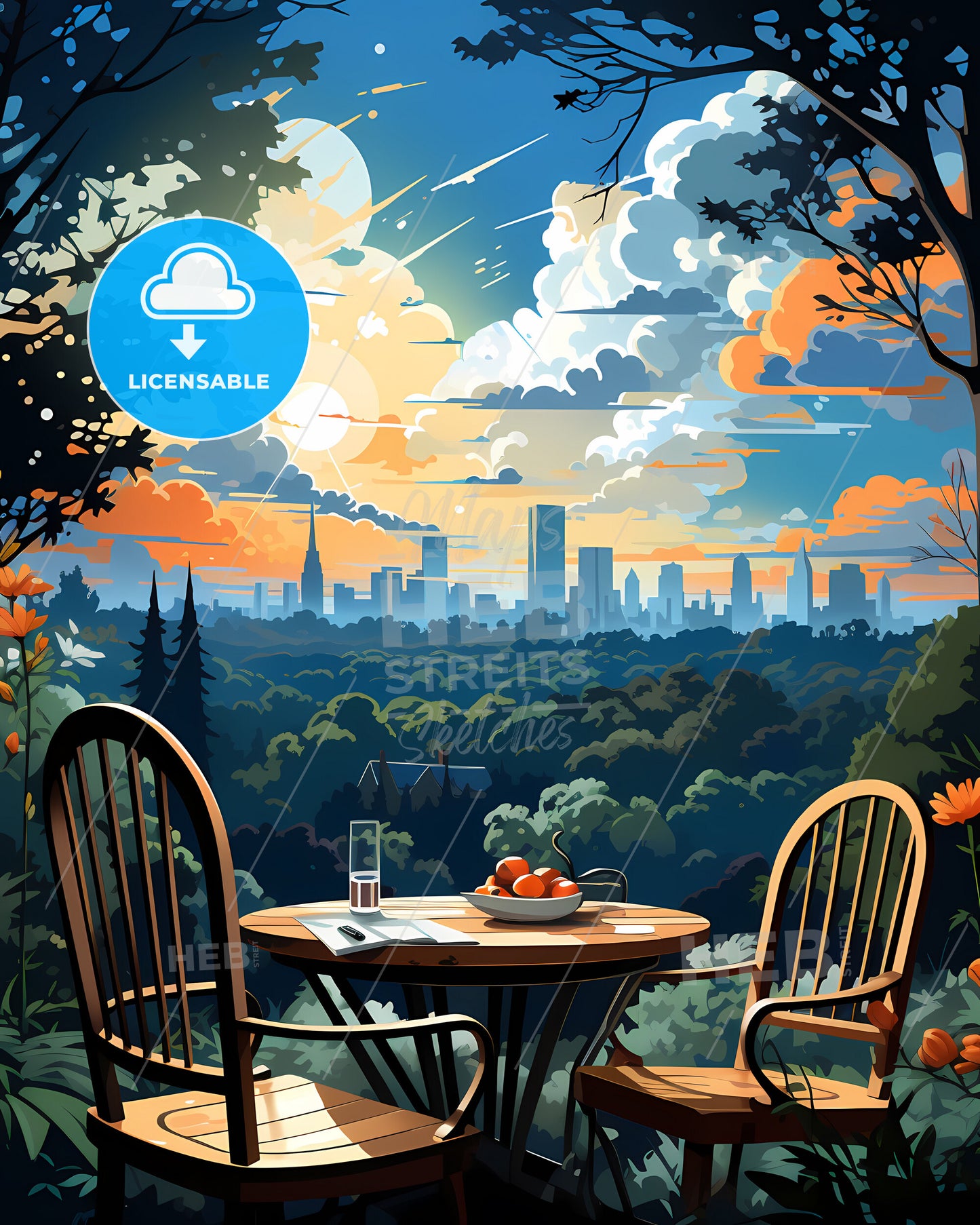 Sandy Springs, Georgia, a table and chairs overlooking a city