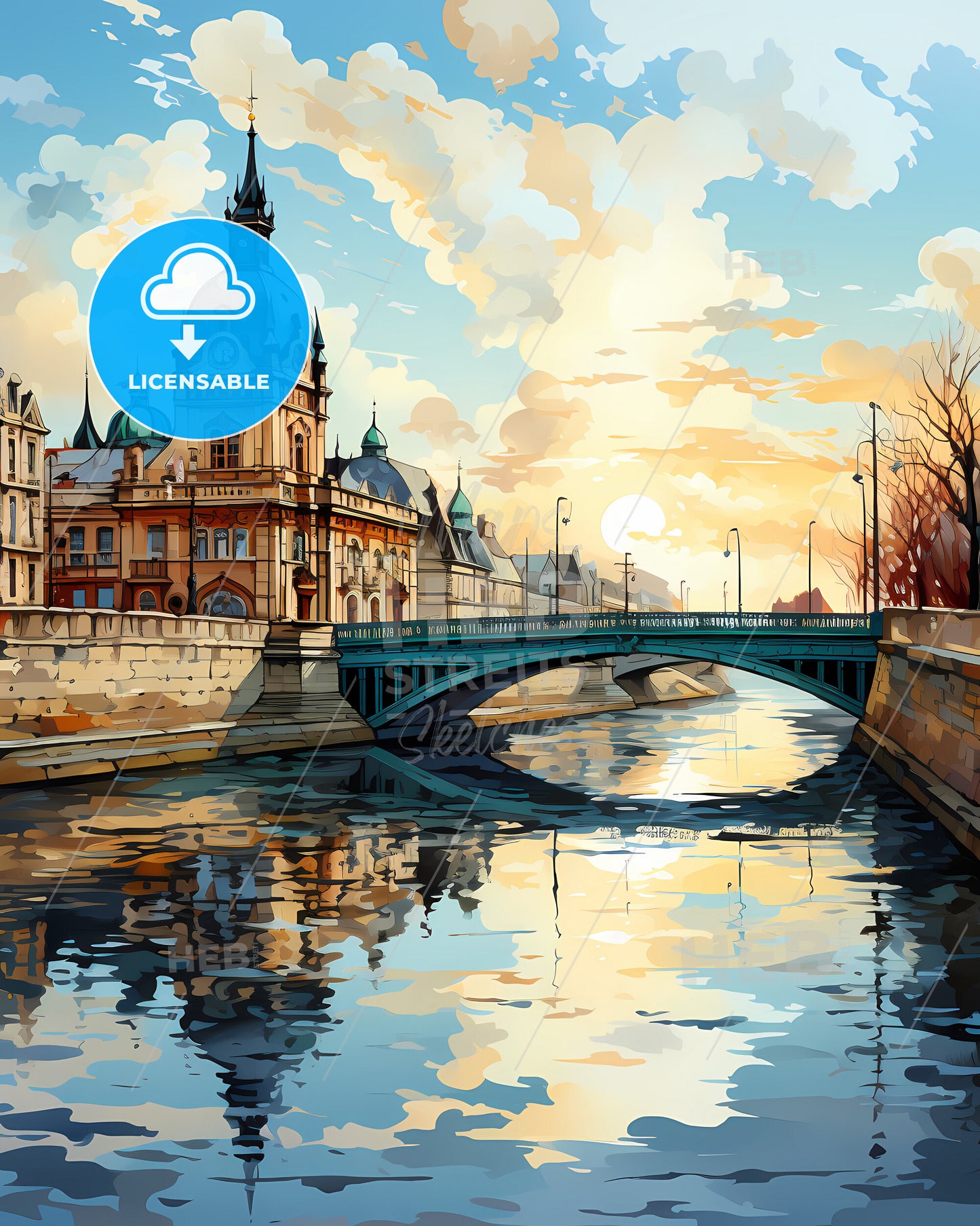 Bucharest, Romania, a bridge over a river with a building and a bridge