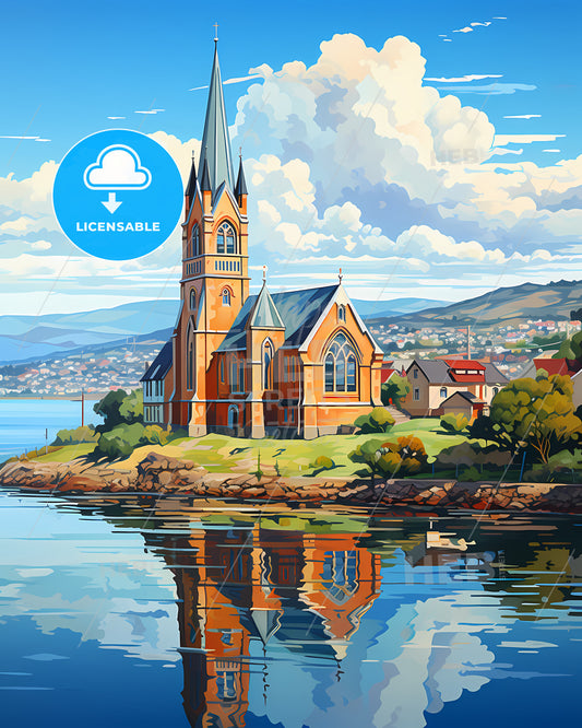 Povoa De Varzim, Portugal, a church on an island by water