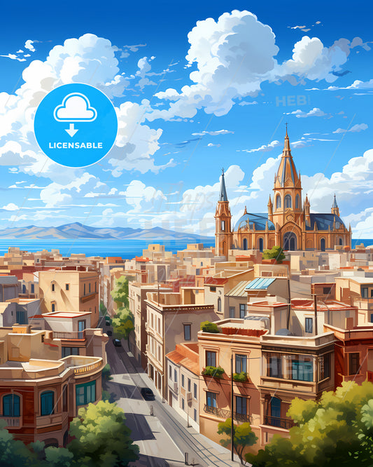 Eixample, Spain, a city with a church and a road