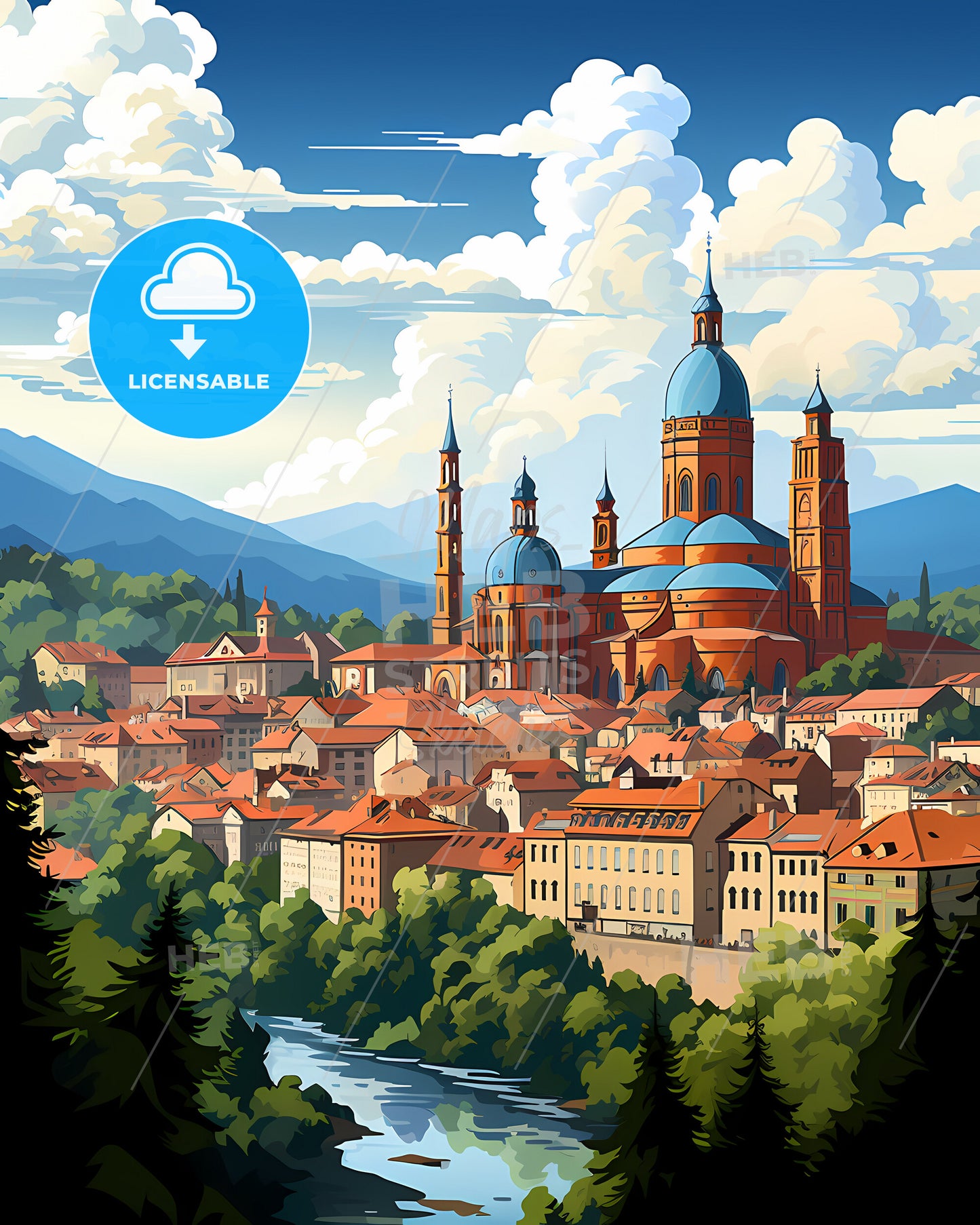 Livorno, Italy, a city with a river and trees