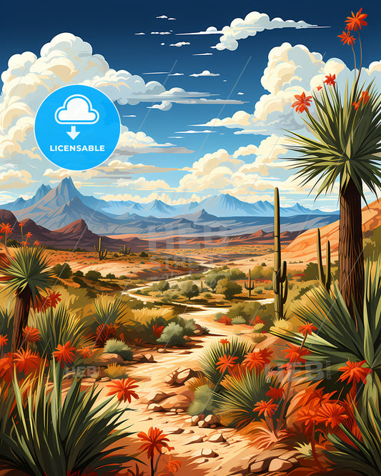 Palmdale, California, a desert landscape with cactus and mountains