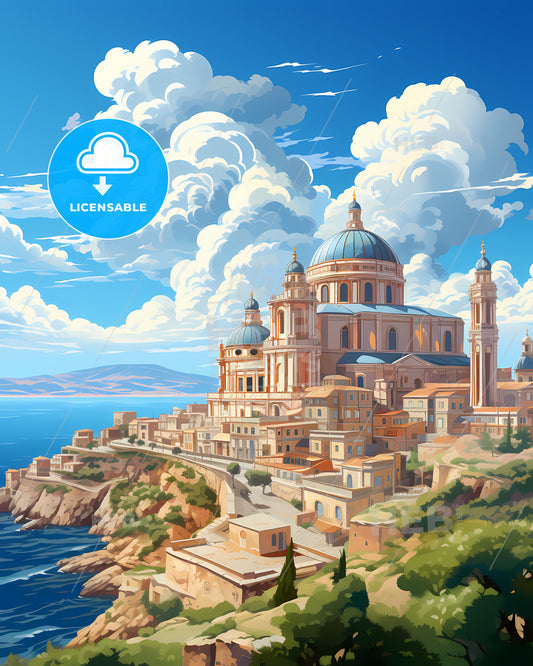 Civitavecchia, Italy, a building on a cliff by the water