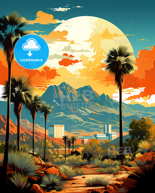 Moreno Valley, California, a landscape with palm trees and mountains