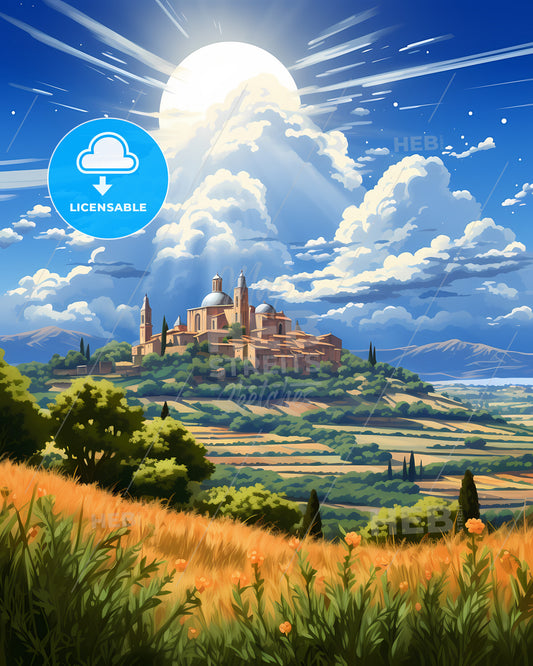 Grosseto, Italy, a landscape with a castle and trees