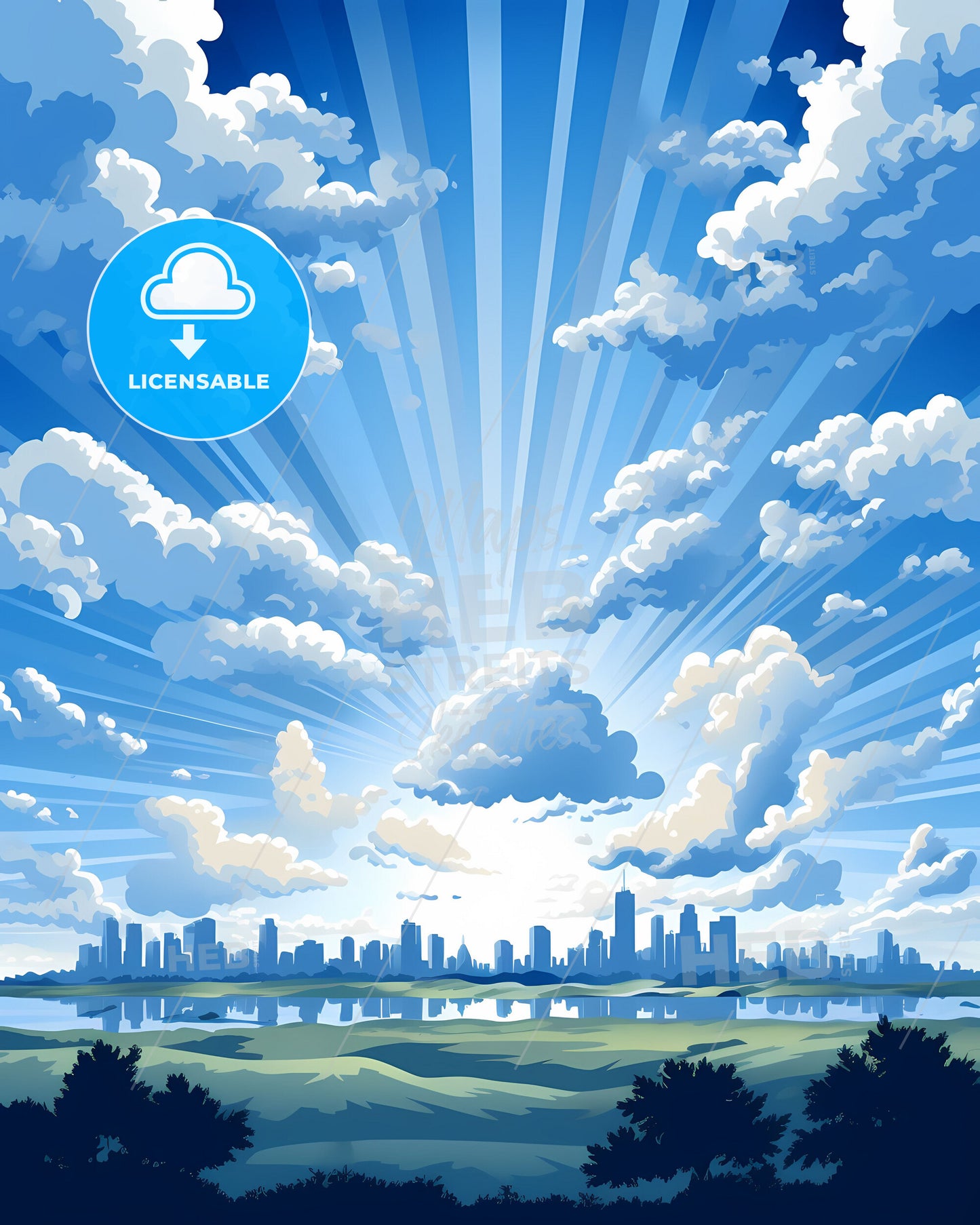 York, Yorkshire and the Humber, a sun shining through clouds over a city