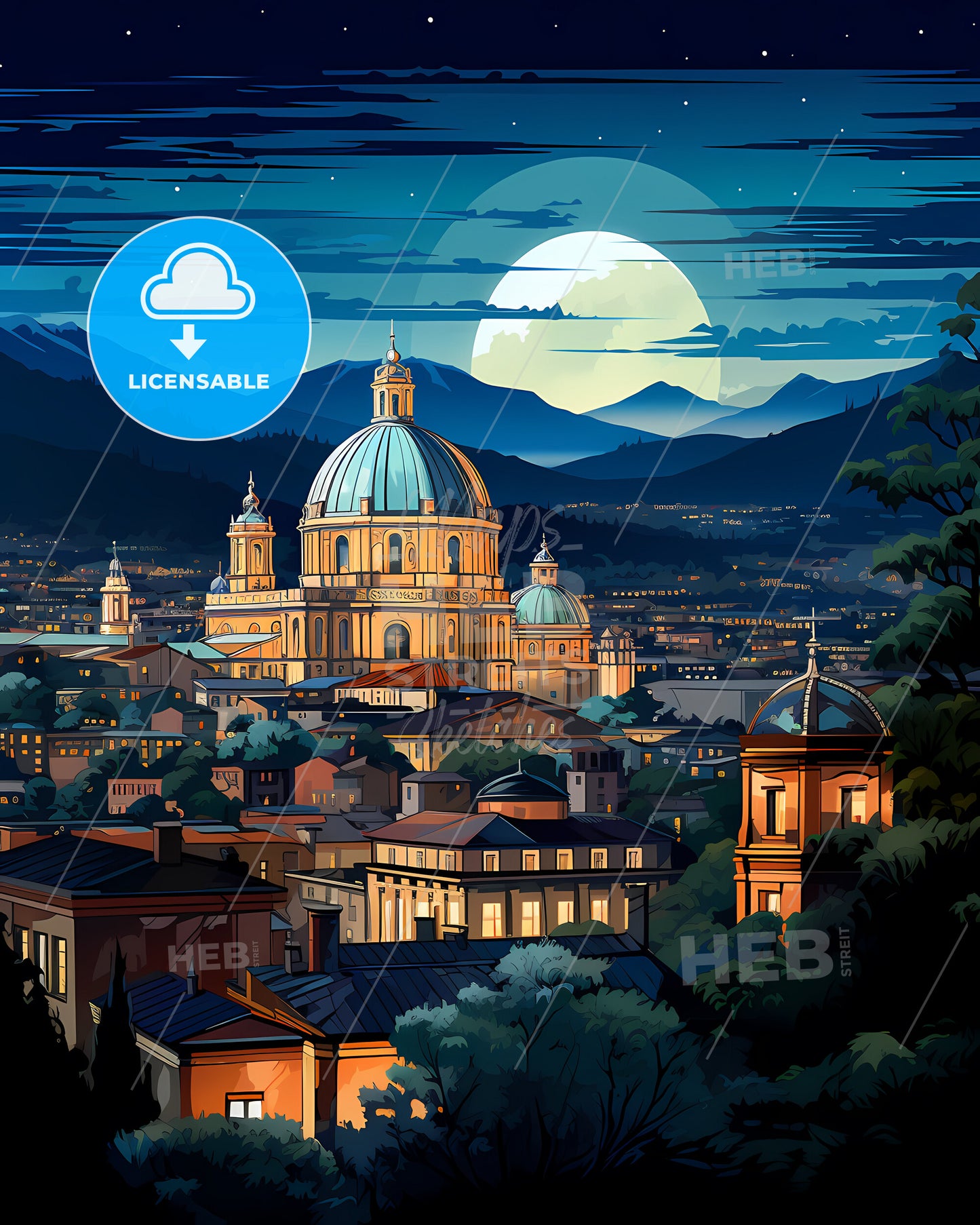 St. Gallen, Switzerland, a city with a dome and mountains in the background