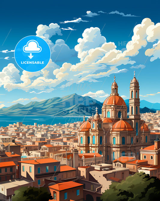 Catania, Italy, a large building with orange roofs and a large body of water