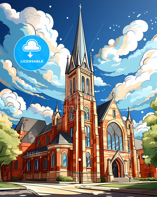 Muncie, Indiana, a church with a tall tower