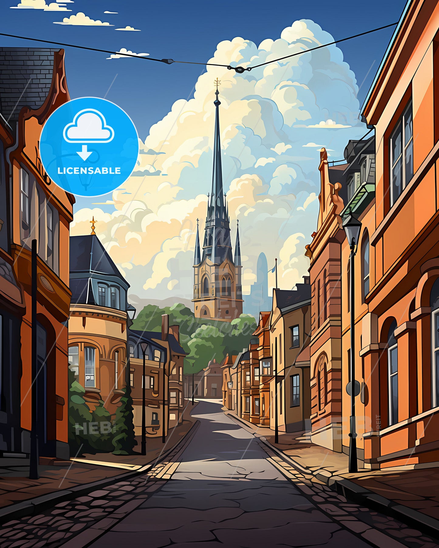 Wolverhampton, West Midlands, a street with buildings and a tall tower