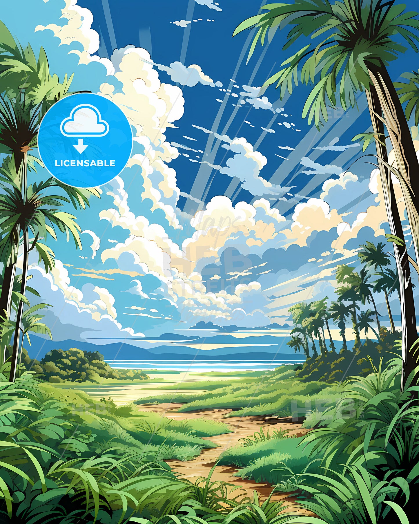 Downey, California, a landscape with palm trees and a path