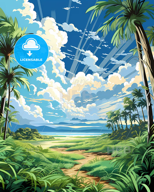 Downey, California, a landscape with palm trees and a path