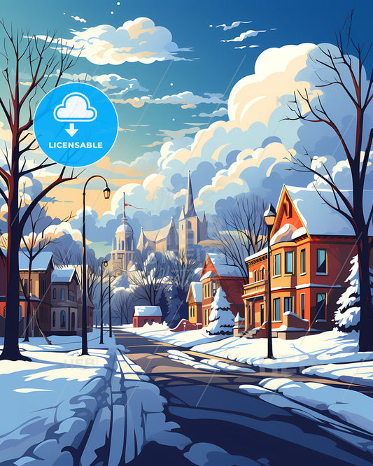 Gary, Indiana, a snowy street with houses and trees