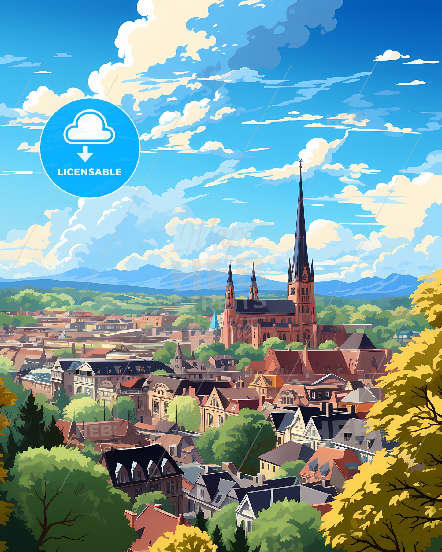 Roermond, Netherlands, a city with a church and trees