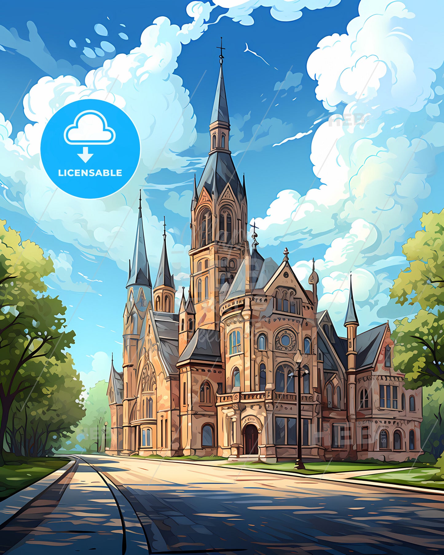 Gary, Indiana, a large building with a steeple and trees