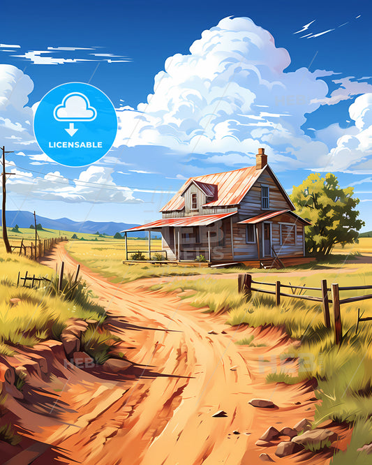 Kentau, Kazakhstan, a house in a field with Kaunas Castle in the background