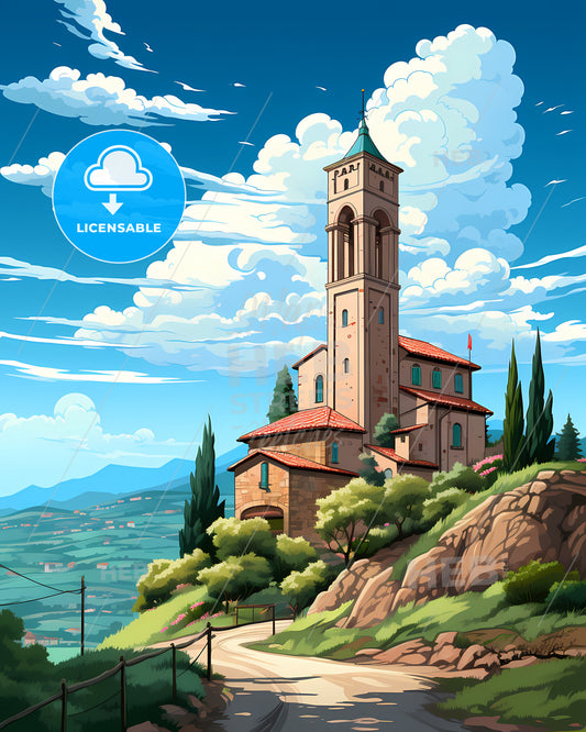 Grosseto, Italy, a building on a hill