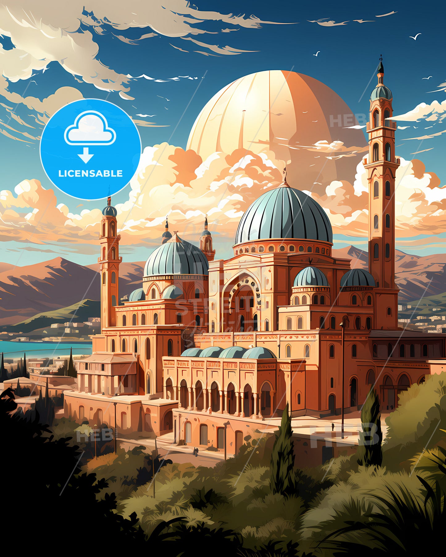 Palermo, Italy, a large building with domes and trees