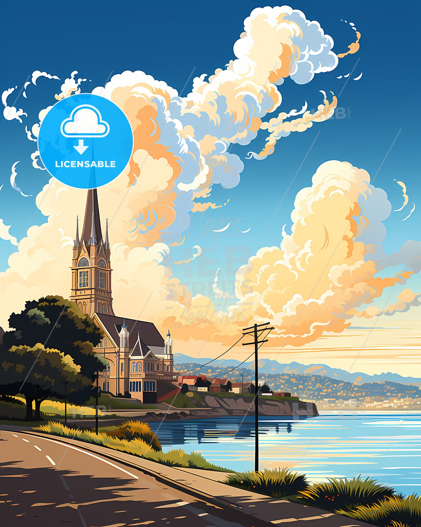 Plymouth, South West England, a church on the side of a road by water