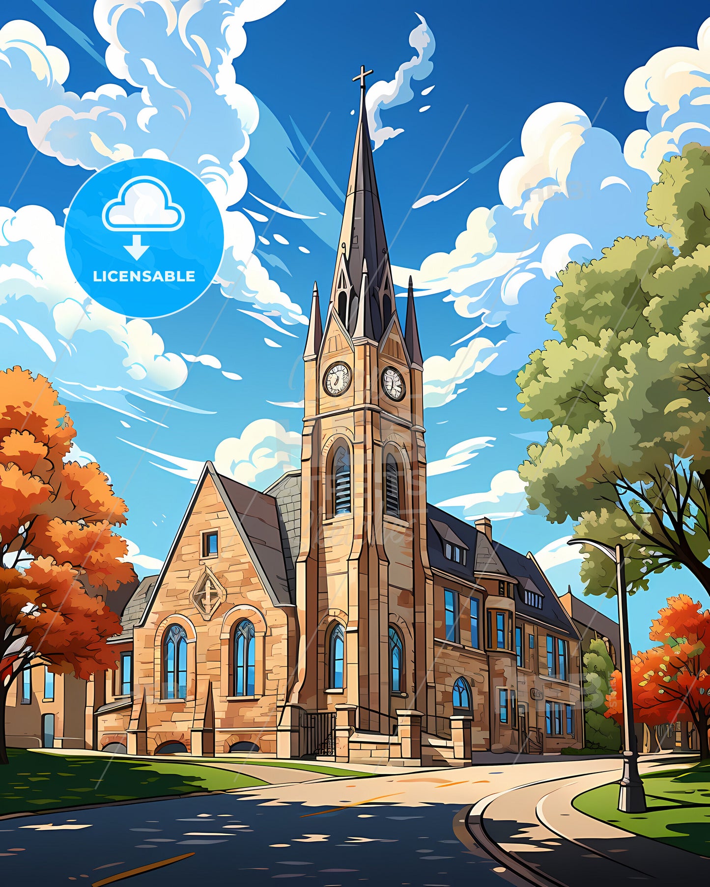 Mariupol, Ukraine, a church with a clock tower