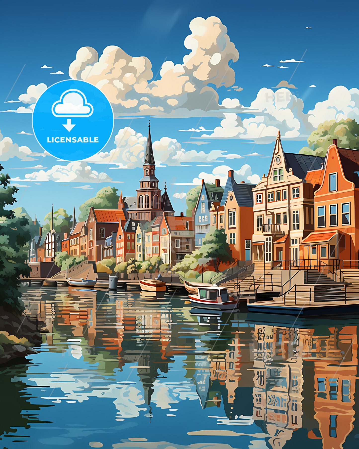 Schiedam, Netherlands, a water body of water with buildings and boats