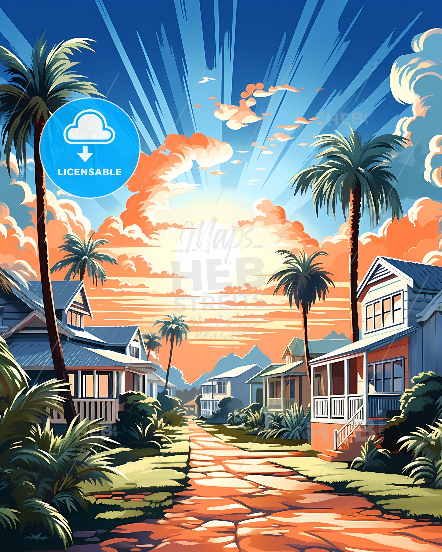 Port St. Lucie, Florida, a street with palm trees and houses