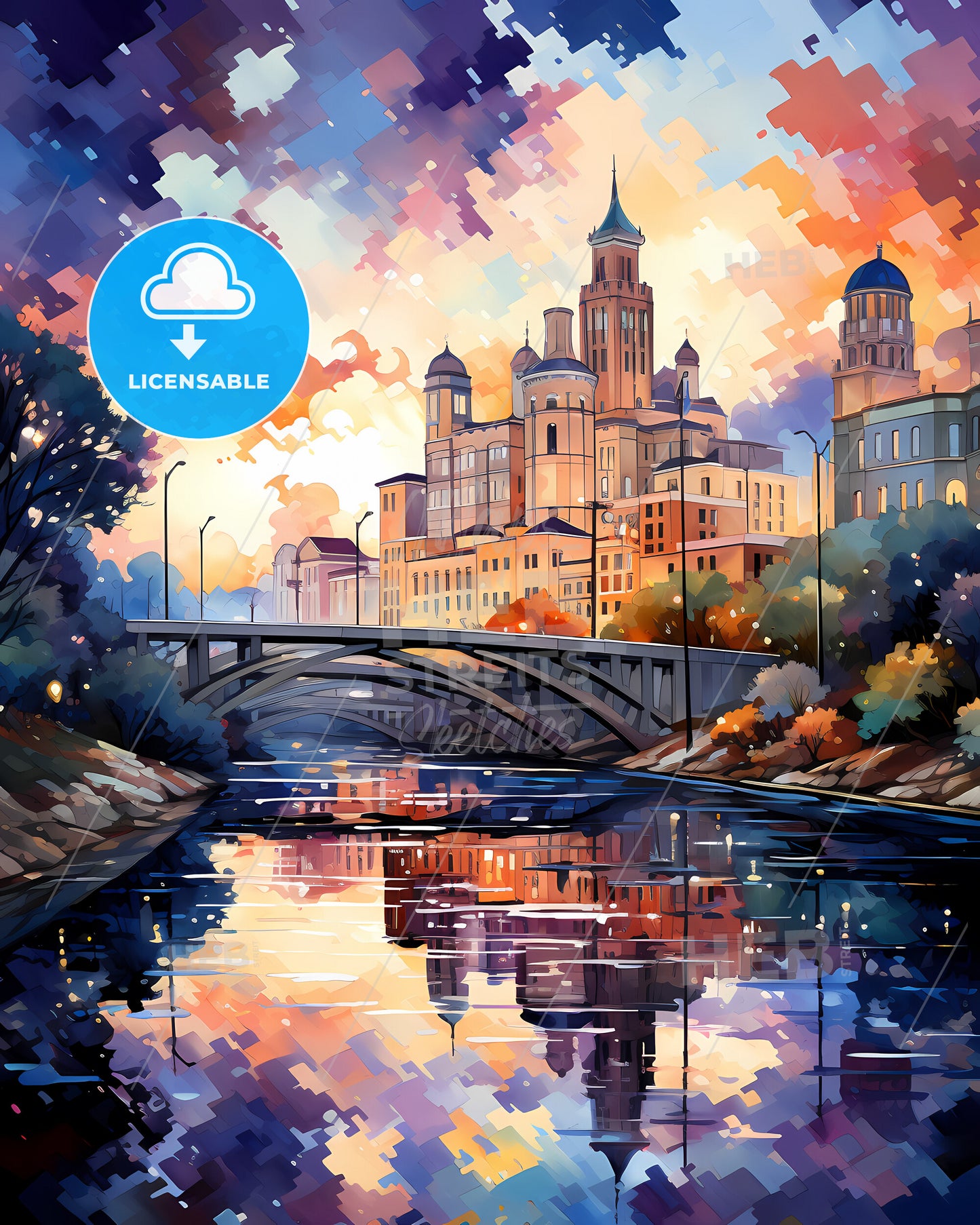 Lafayette, Louisiana, a bridge over a river with a castle in the background