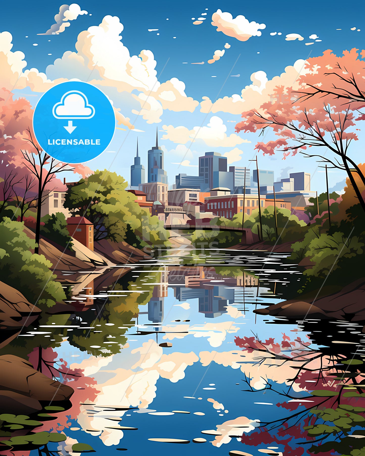 Gainesville, Florida, a river with trees and buildings in the background