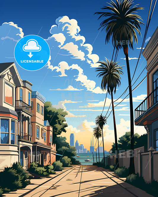 Santa Cruz, California, a street with palm trees and buildings