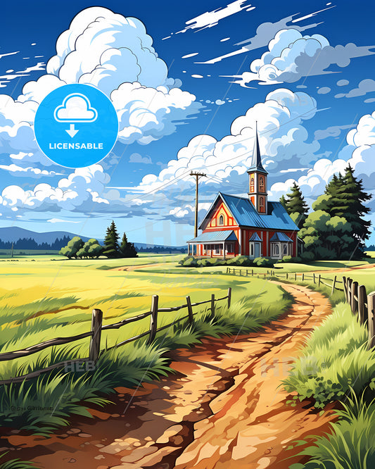 Steenwijkerland, Netherlands, a painting of a house in a field