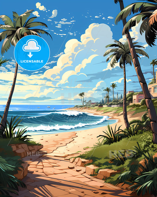 Boynton Beach, Florida, a beach with palm trees and a house