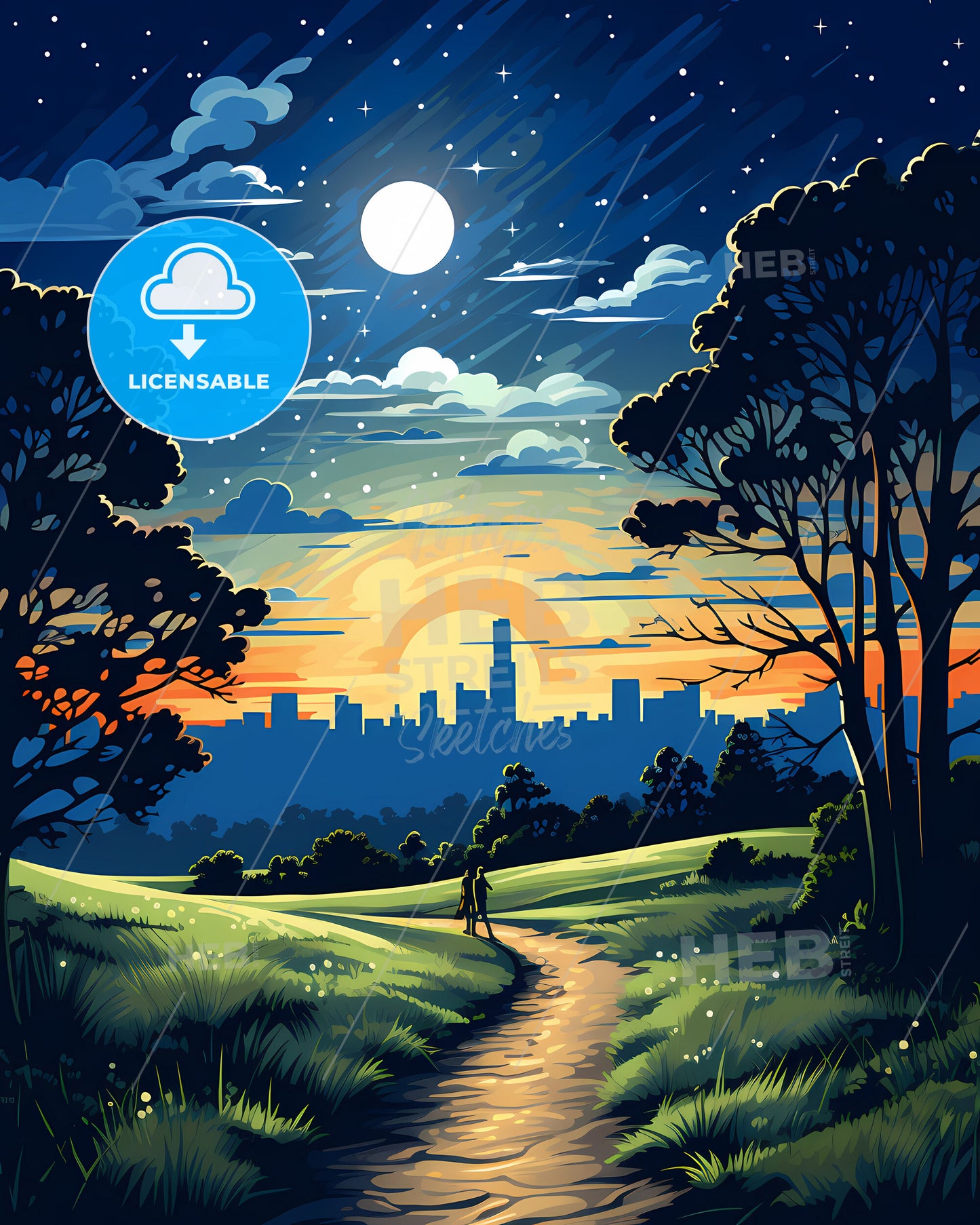 Allen, Texas, a painting of a landscape with a person walking on a path